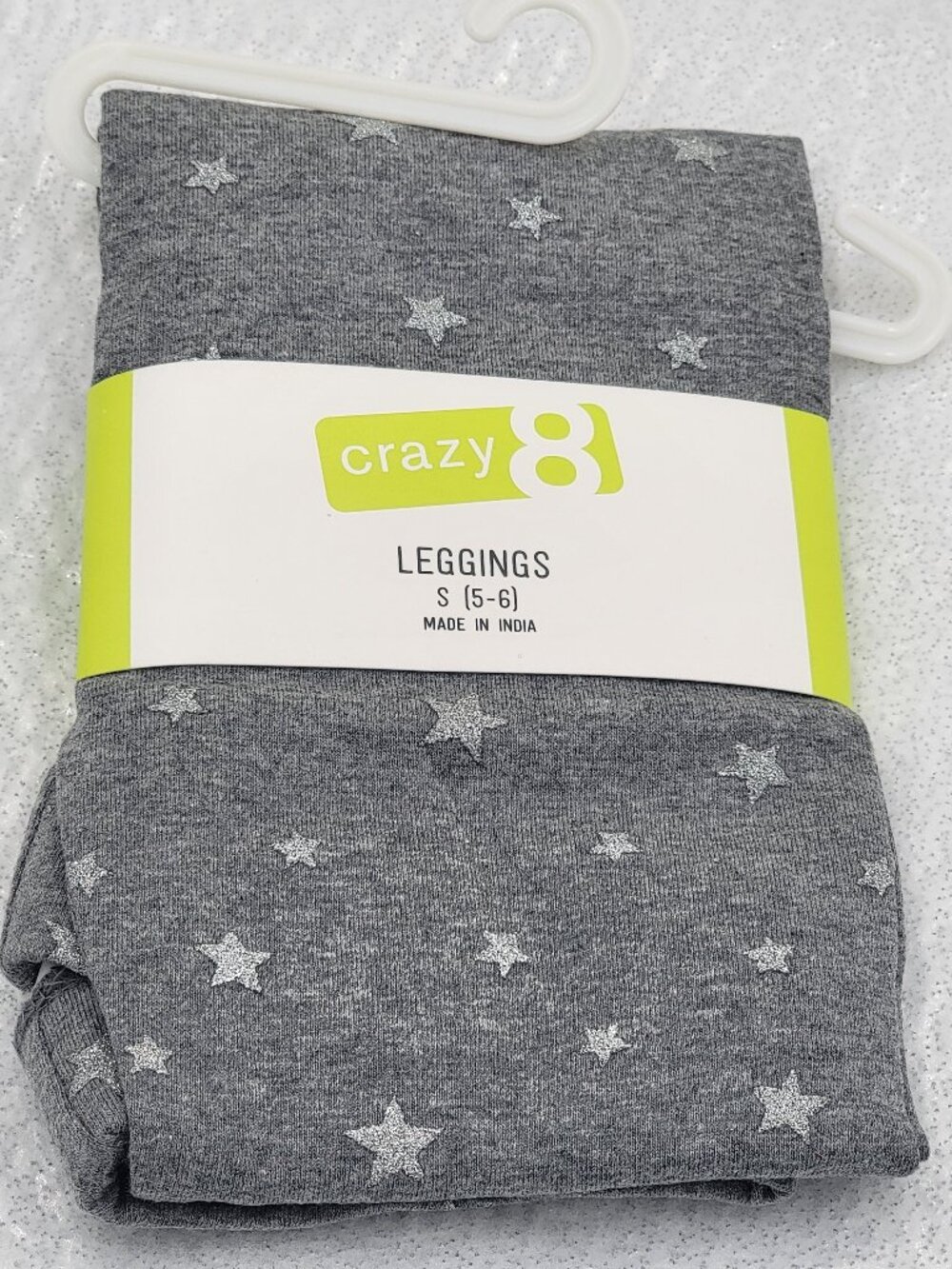 Crazy8 Girls Glitter Star Print Leggings-Gray Size Small